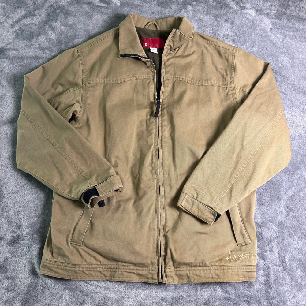 VTG Old Navy Mens XXL Khaki Canvas Fleece Lined Work Jacket Full Zip Khaki Y2K